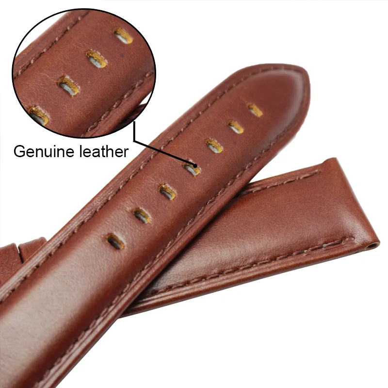 Genuine Leather Watch Band Black Brown 18 19 20 21 22 24mm Women Men Soft Smooth Strap With Silver Gold Metal Buckle