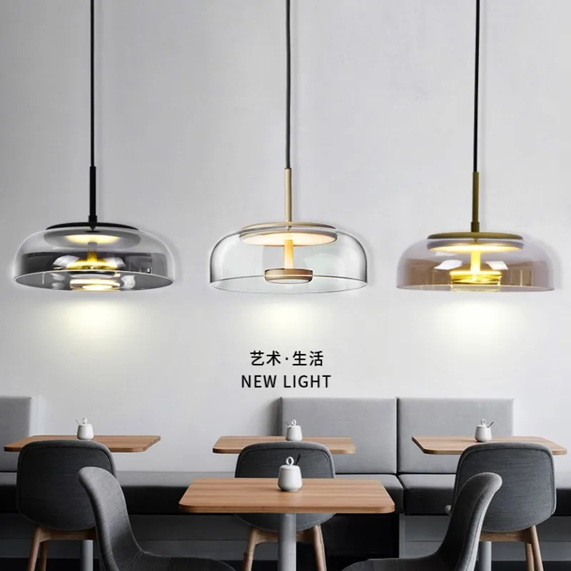 Creative Bar Lamp Nordic Living Room Dining Room Bedroom Glass Pendant Light Bedside Lamp Smoke Gray,Amber,Clear