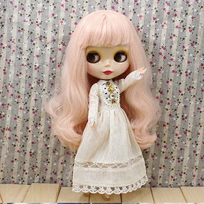 

[wamami] New For 12" Blyt DBS Nude Doll 7 Joints Pink Long Wavy Hair~ Shiny Face