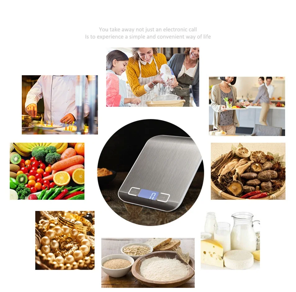 10KGg/1g Precise Digital Kitchen Scale LED Display Electronic Weight Scales Stainless Steel Food Cooking Libra