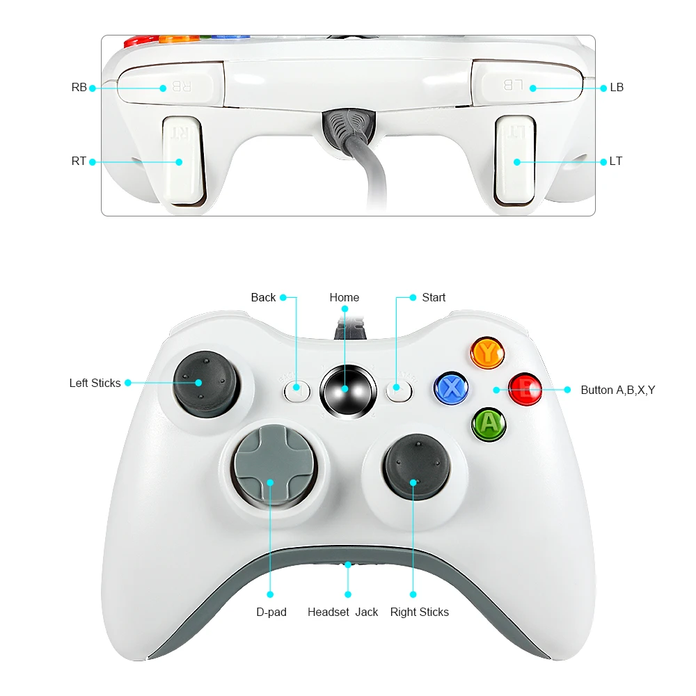 USB Wired Gamepad For Xbox 360 Controller Joystick For Official Microsoft PC Controller For Windows 7 8 10