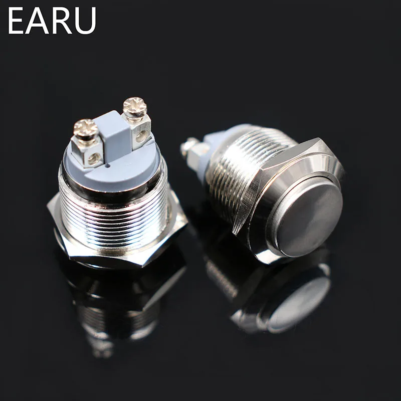 16mm Starter Momentary Stainless Steel Metal Doorbell Bell Horn Power Push Button Switch Screw Car Auto Engine PC Power Start