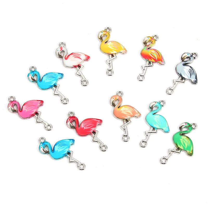 10pcs Flamingo Enamel Alloy Bracelets Connectors Animal Charms For DIY Necklace Accessories Fashion Jewelry Finding