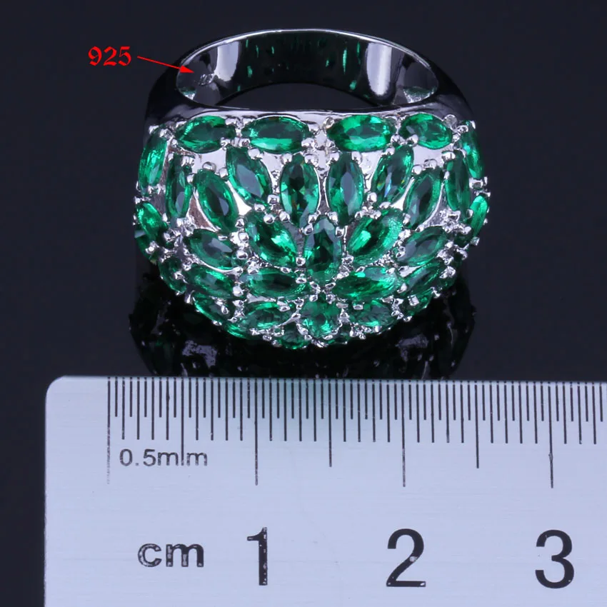 Luxurious Huge Green Cubic Zirconia Silver Plated Ring V0509