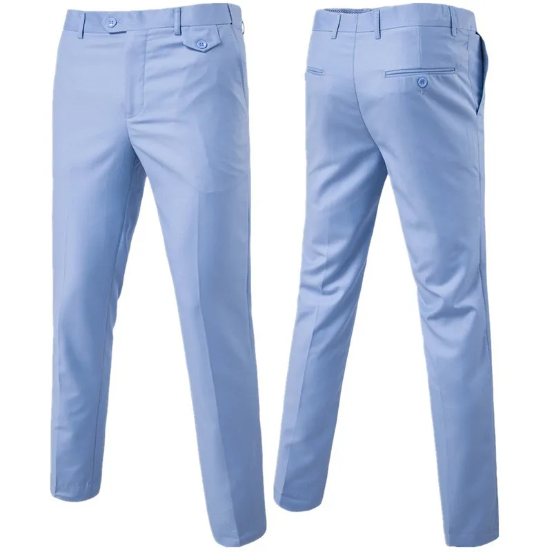 Pantalones de traje de calidad para hombre, pantalones de oficina de negocios informales de Color sólido, pantalones ajustados para novio,