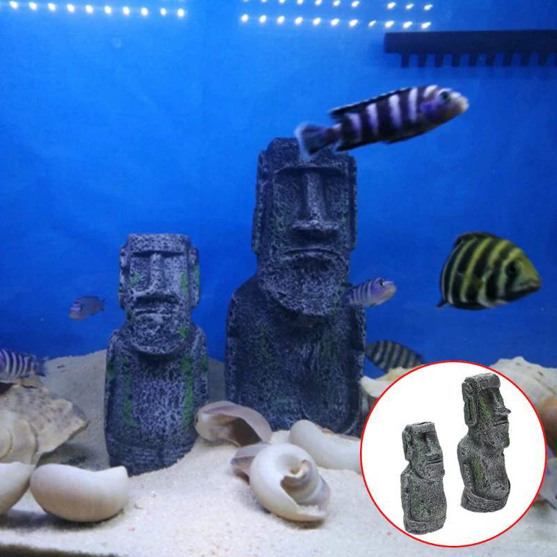 Easter Island Stone Statue Ornament Fish Tank Aquarium Decoration Terrarium Reptile Tank Artificial Stone Home Decor Background