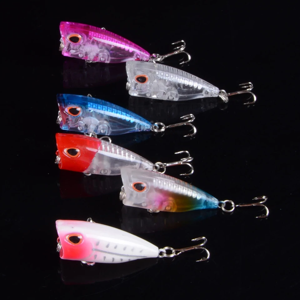 6pcs/lot 4cm 3g High Quality Topwater Fishing Lures Popper Bait 6 Colors Available Bass Crnakbait Wobblers Fishing Tackle Pesca