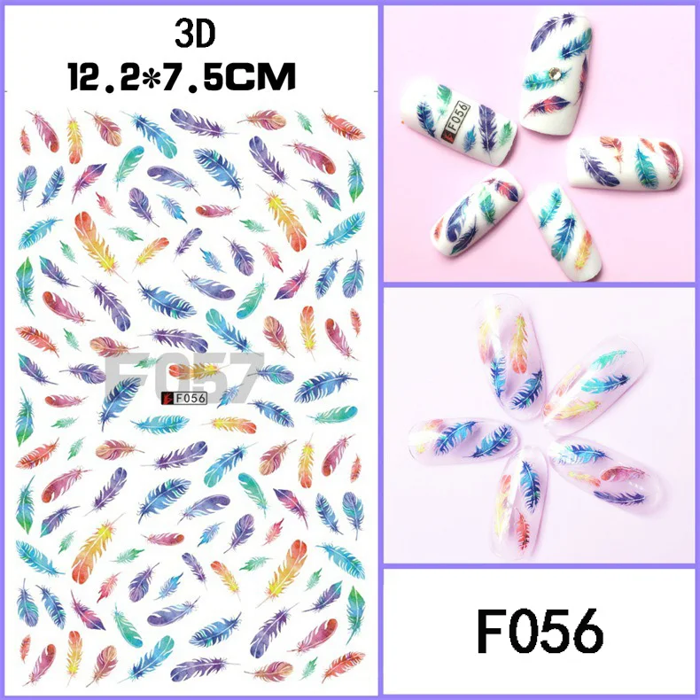 10pcs/lot The latest Japanese nail art 3D adhesive emulation feather design decals 3D nail stickers with adhesive manicure tool