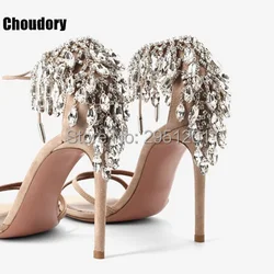 Summer Bling Bling Women Gladiator Sandals Brand Suede Strappy High Heels Shoes Woman Lace Up Pumps Rhinestone Cover Heel Sandal