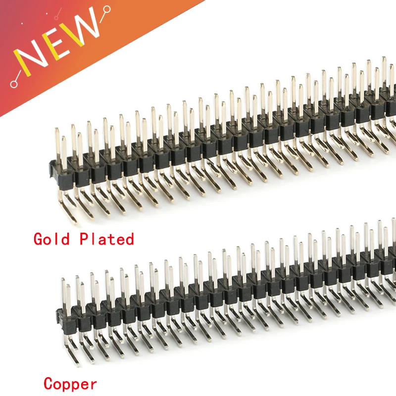 5pcs/lot 90 Degree 2.54mm 2X40P Double Row Curved Needle Male Pin Header Connector Gold Plated/Copper