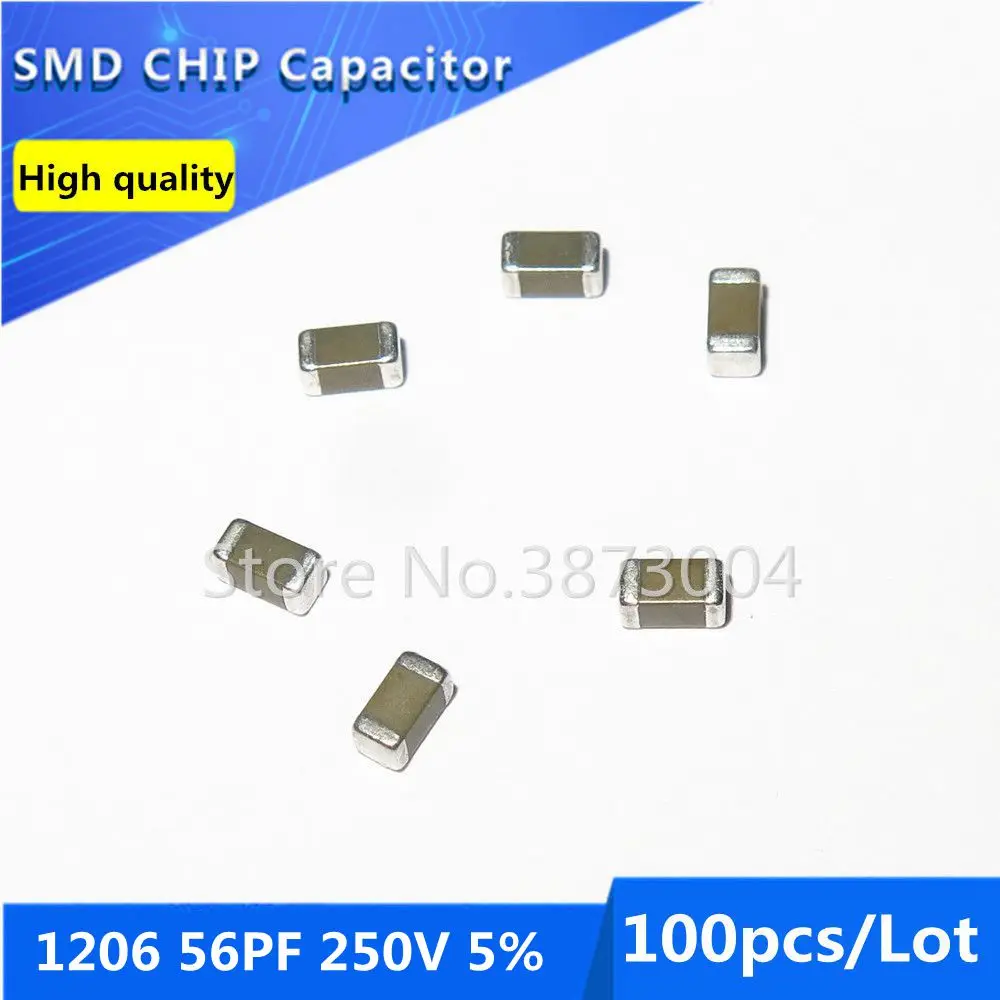 100pcs 1206 56PF 250V 5% Thick Film Chip Multilayer Ceramic Capacitor