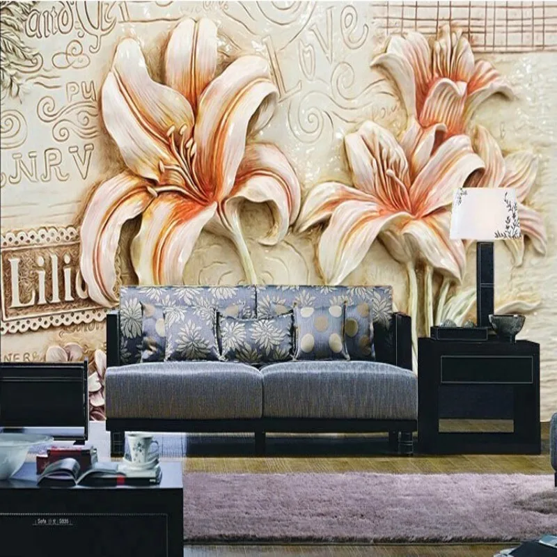 beibehang  Custom 3 d images of the session relief wallpaper configuration TV room amaryllis bedroom TV sofa mural wall paper