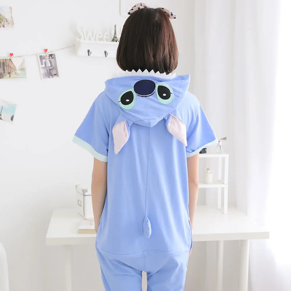 Kigurumi Onesie Unisex Adult Blue Stitch Pajamas Costume Animal Cosplay Short Sleeve  Cartoon  Sleepwear