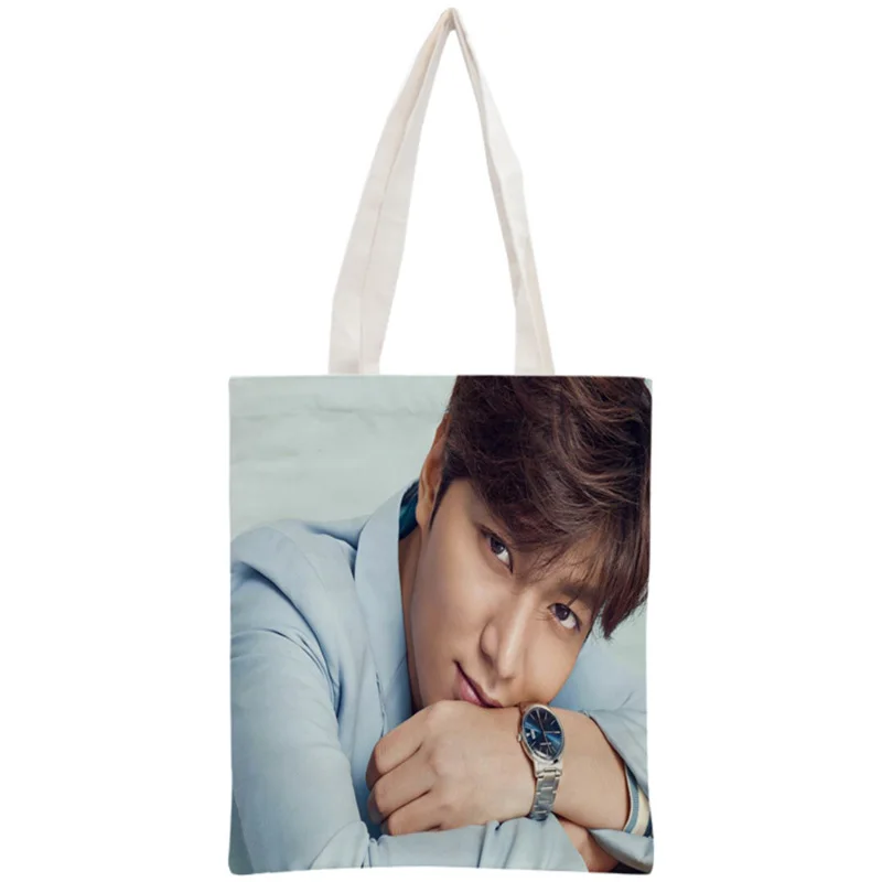 Borsa a mano personalizzata Lee Min ho borsa a mano riutilizzabile borsa a tracolla pieghevole in tela di cotone da donna