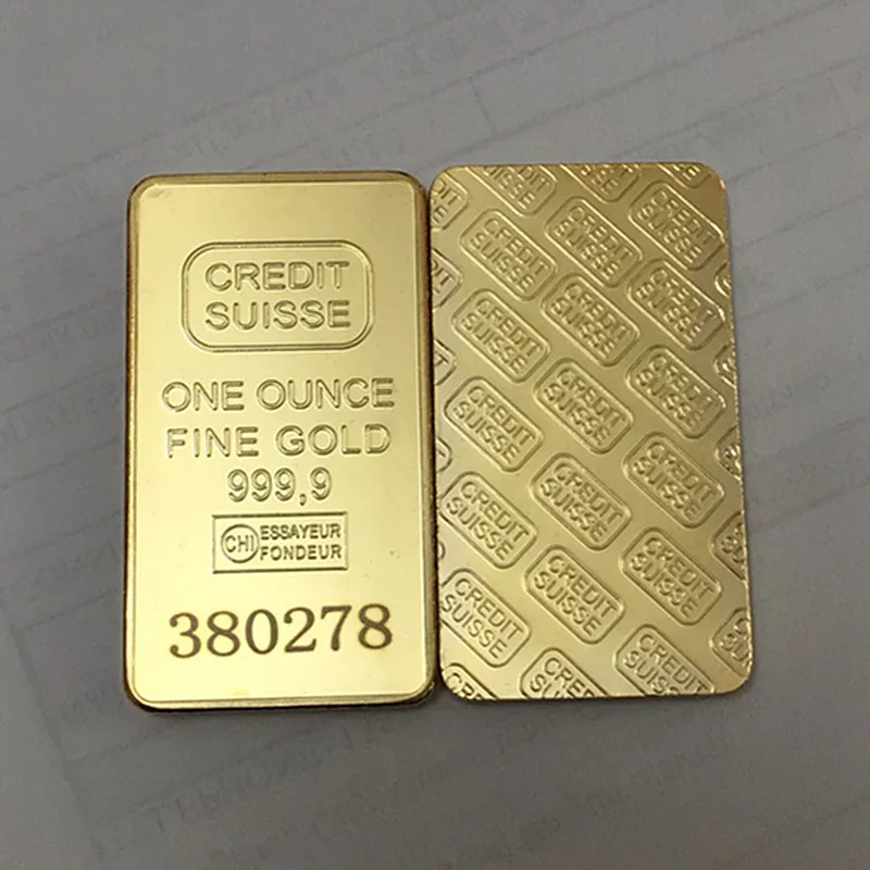 

Non Magnetic Credit Swiss Bullion Bar, Real Gold Plated Ingot, Collectible Badge Coins, Different Serial Number, 1 oz, 10 Pcs