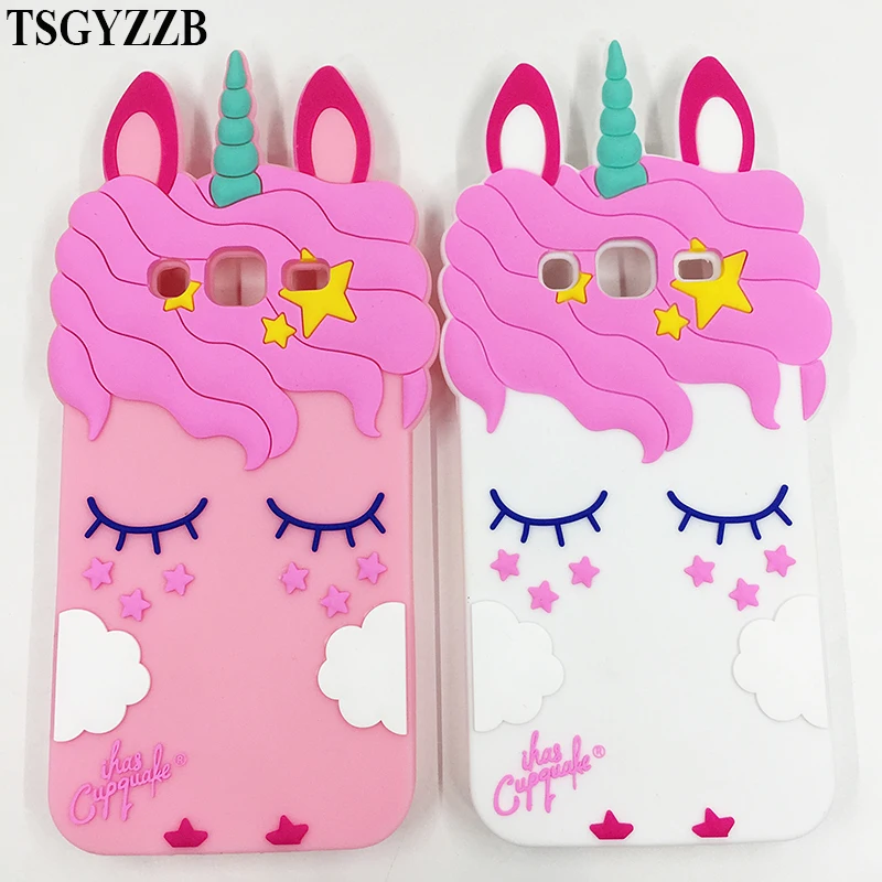 3D Unicorn Silicone Phone Case For Samsung Galaxy J3 2016 J310F J320F J320H J320FN J300 Cute Cartoon Horse Ears Soft Back Cover