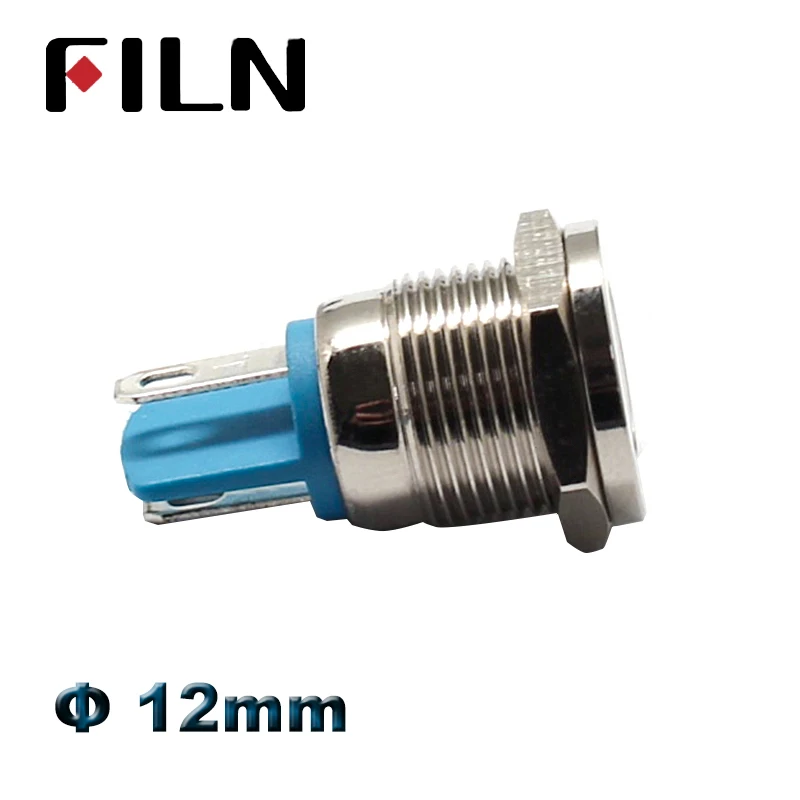 FILN-luz indicadora Led de metal para coche, lámpara piloto de señal roja, verde, azul, blanca y ámbar, 12mm, 12V