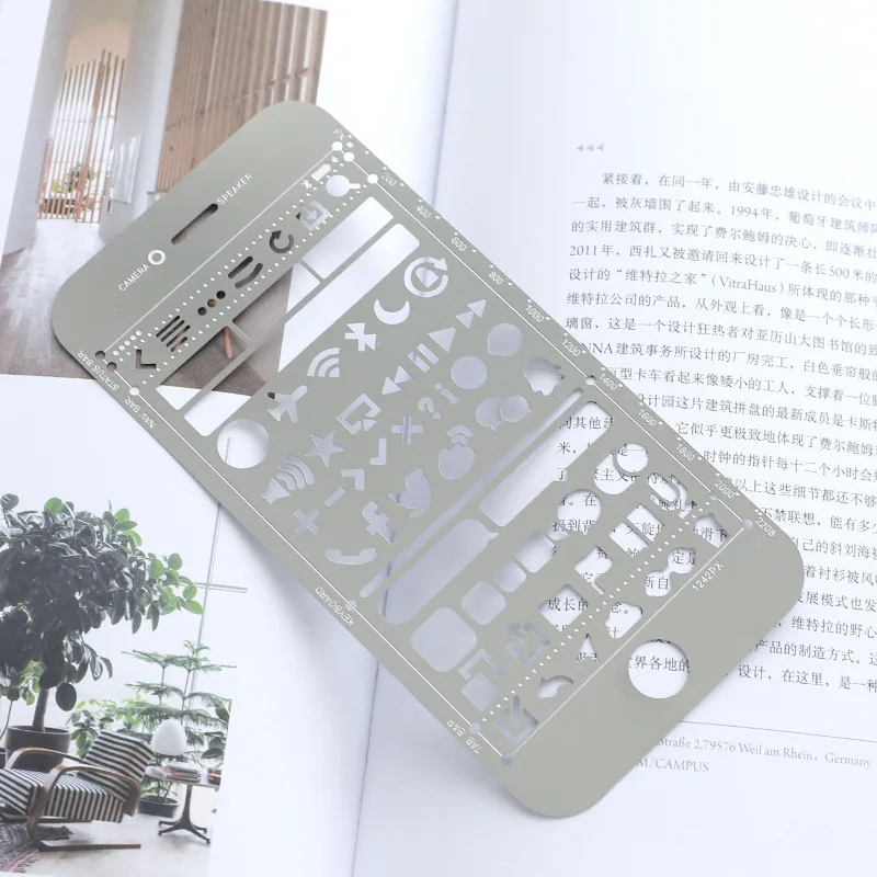 DIY Multi Function Ruler Book Mark iPhone UI Stencils Kits Cartoon Stainless Steel Mode For Planner Nail Decor Design