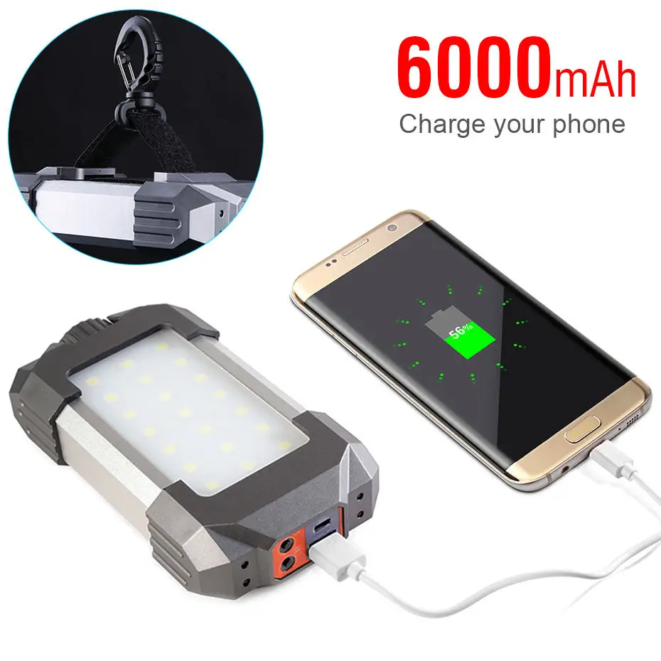 Imagem -06 - Lanterna Led Portátil para Acampamento 15w Barracas Lâmpada 6000 Mah Power Bank Áreas Externas Caminhadas Noite Lâmpada Pendurada Recarregável por Usb