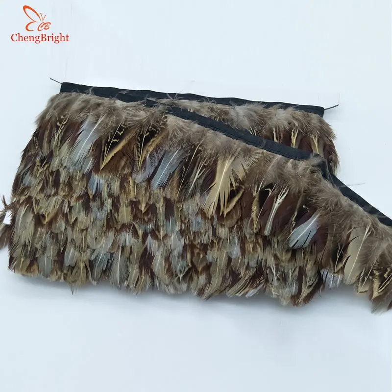 ChengBright Wholesale High Quality 1 Yards Natural Pheasant Feather Ribbon Feathers Trim Fringe Clothing Accessories Diy