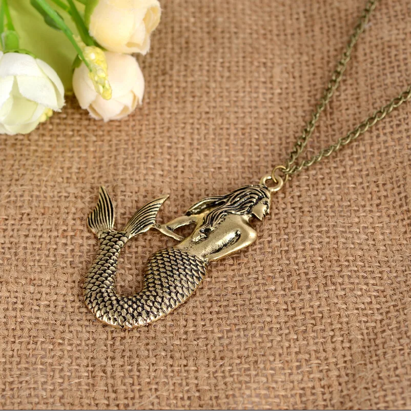 Hot New Mermaid necklace Women Fashion Cute  Retro pendant Necklace Mermaids Party Gift Jewelry N1045