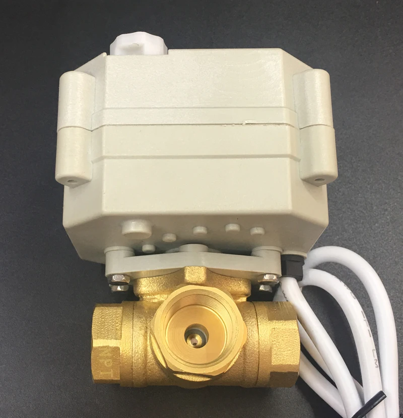 3 Way T bore/L bore Brass DN10 3/8'' Actuated Ball Valve With Manual Knob AC/DC9V-24V 3 Wires For Water Automatic Control