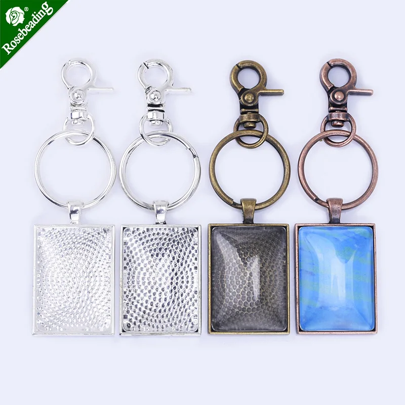 25x35mm Zinc alloy DIY Key Chain Kits Bezel Pendant Trays Split Rings Lobster Clasps,sold 5pcs/set