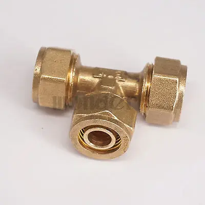 14x18mm IDxOD PEX-AL-PEX Tube Tee Brass Compression Pipe Fitting Connector For Floor Heating