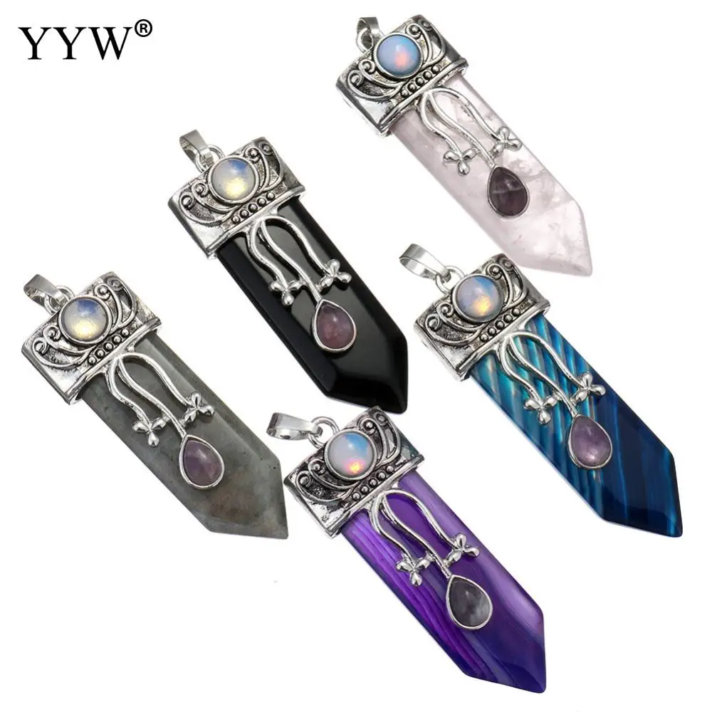 Gem stone Pendants Jewelry with Brass pendulum plated natural & different materials for choice & blacken  Necklace Pendant