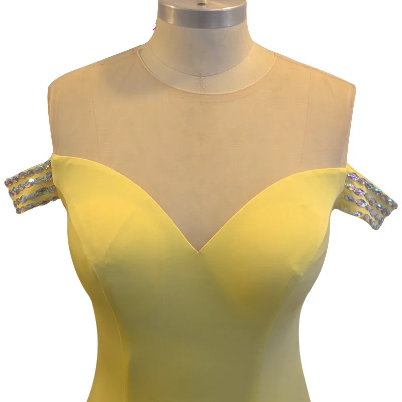 Yellow High collar halter mermaid slim dress dress mom outfit Customizable