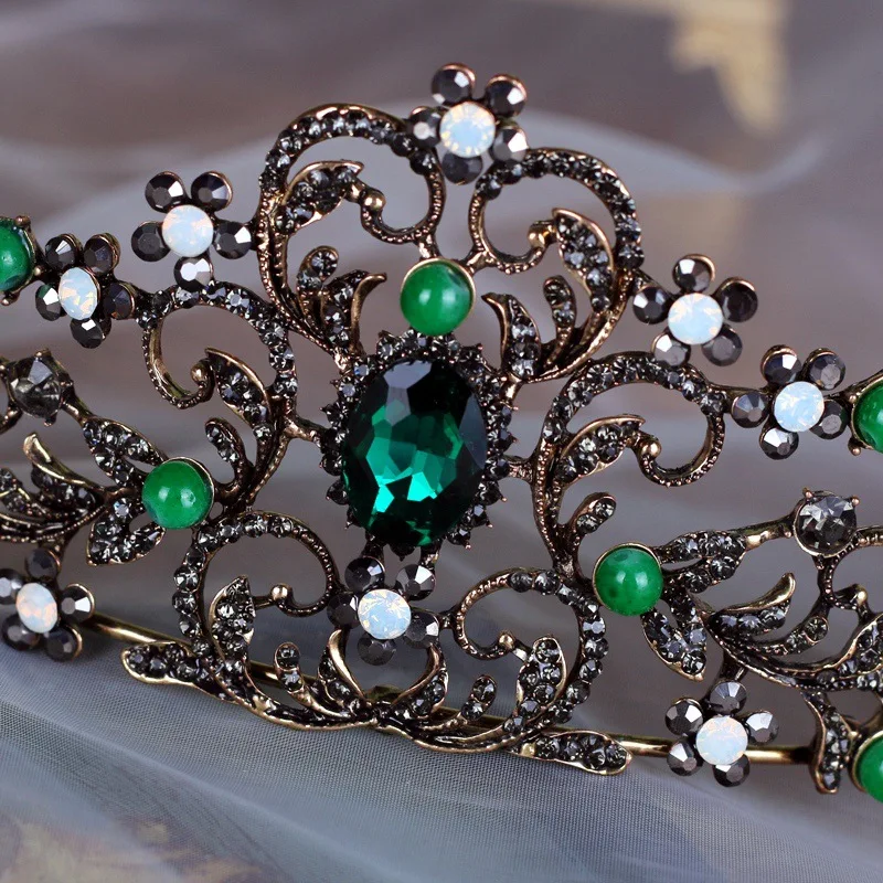 Bridal Crown Flower Bride Hair Jewelry Green Crystal Tiara Princess Crown Wedding Hair Accessories Handmade Hairpins Sale HQ-68