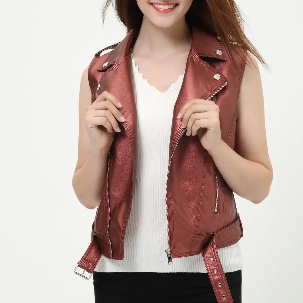 

Women sleeveless jacket ladies leather vest new Hot red waistcoat casual fashion short white female vests dropcolete feminino