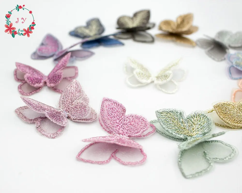 50PCS 3D Embroidery Mesh Butterfly Applique 55mm Translucent Double layer for Party Decor, Doll Embellishment