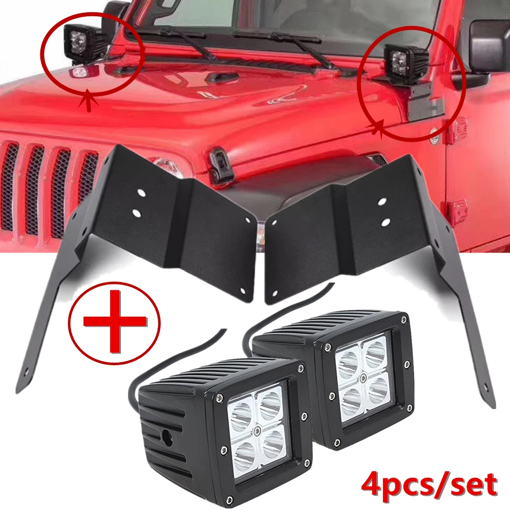 for  Jeep Wrangler JL A-Pillar Mounting Bracket Light Mounts Holder With Dual 3Inch 20W Led Work Lights