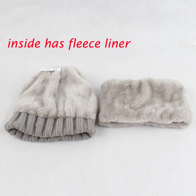 Kids Boys Girls Warm Fleece Liner Beanie Hat With Scarf Winter Knitted Hats For Children Baby Fur Pompom Skullies Beanies