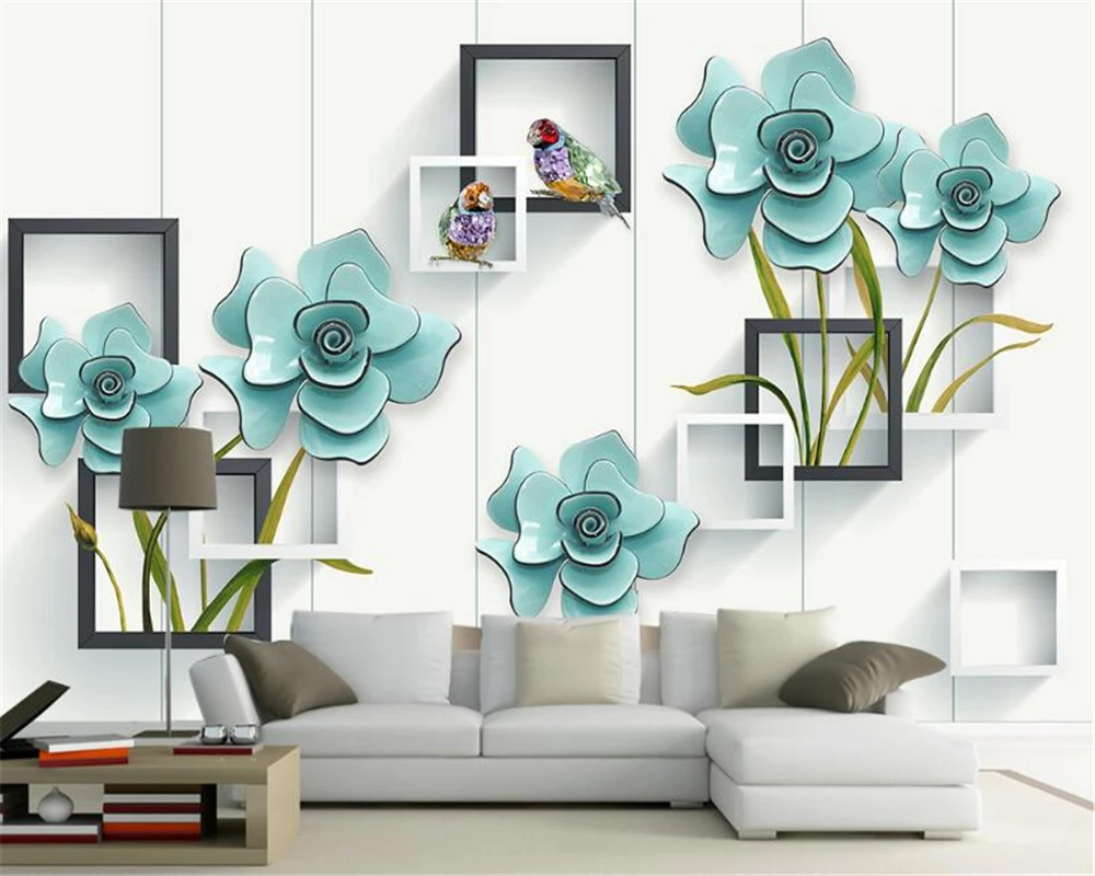 

Beibehang Custom Wallpaper Living Room Bedroom mural Simple 3D Green Jewelry Flower Bird TV Background 3d wallpaper for walls