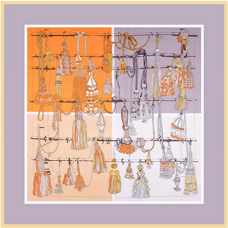 Hot new Silk Scarf for Women Boutique hanging pattern Design Print 130x130 big Square 100% Silk Fashion Bandana Wrap Lady Gift