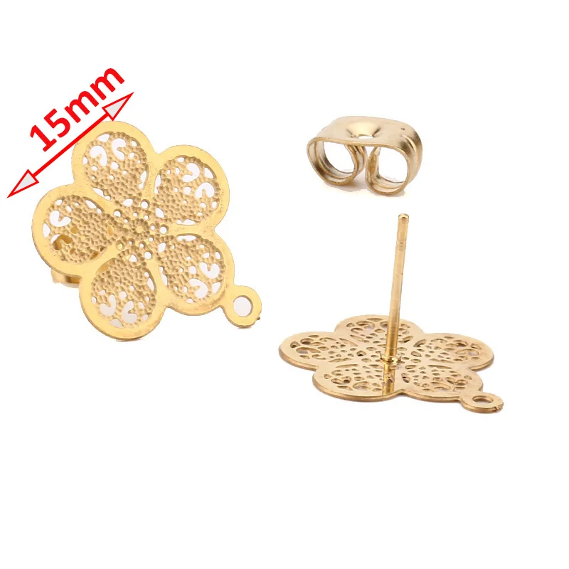 10pcs 304 Stainless Steel Gold Ear Stud Components Jewelry Post Findings with Hole for DIY Drop Dangle Earring Making 15mm