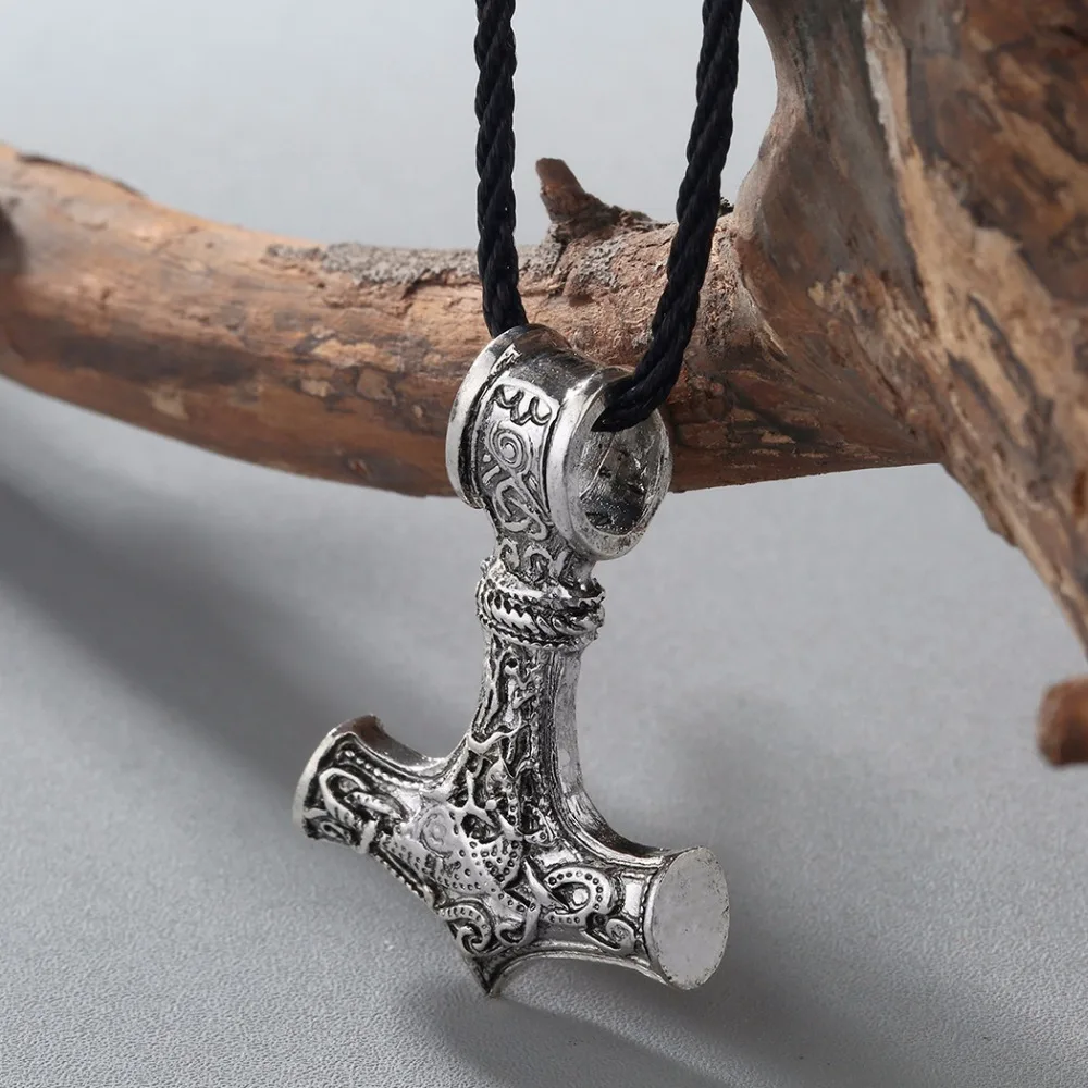 Nostalgia Thor Hammer Mjolnir Viking Pendant Scandinavian Pewter Mens Necklaces Pendants Vintage Jewelry