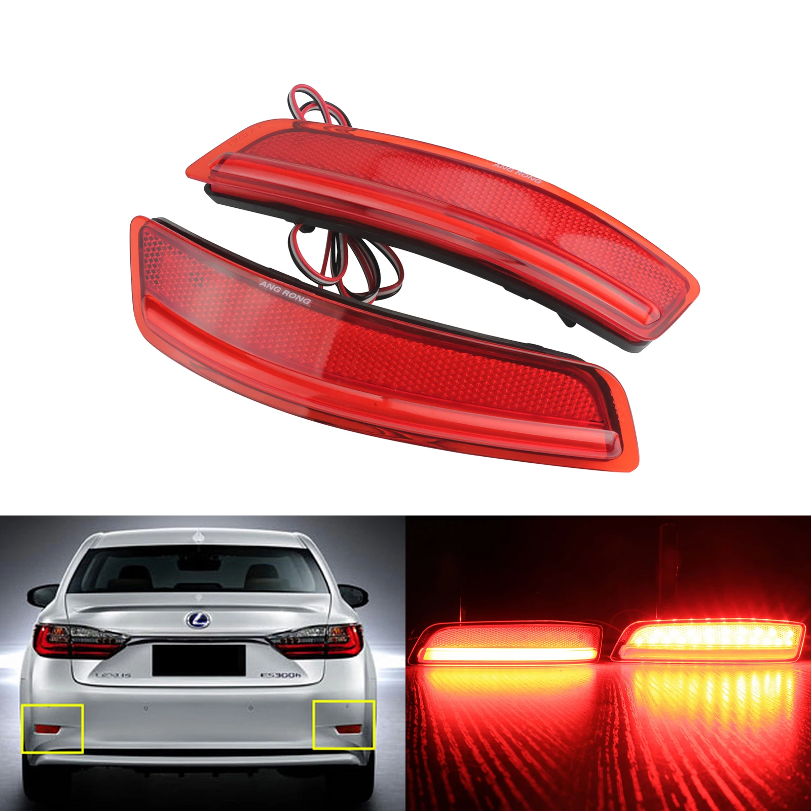 

ANGRONG 2x Red Rear Bumper Reflector LED Stop Brake Light For Lexus ES GS 250 For Toyota Corolla Car Accessories