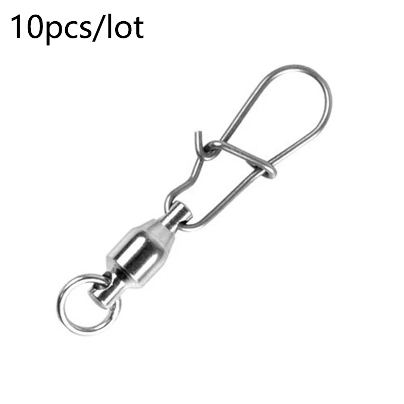 10pcs/ Ball Bearing Fishing Swivel With Nice Snap Silver Stainless Steel Hard Fishing Lure Connector Accessories Tackle