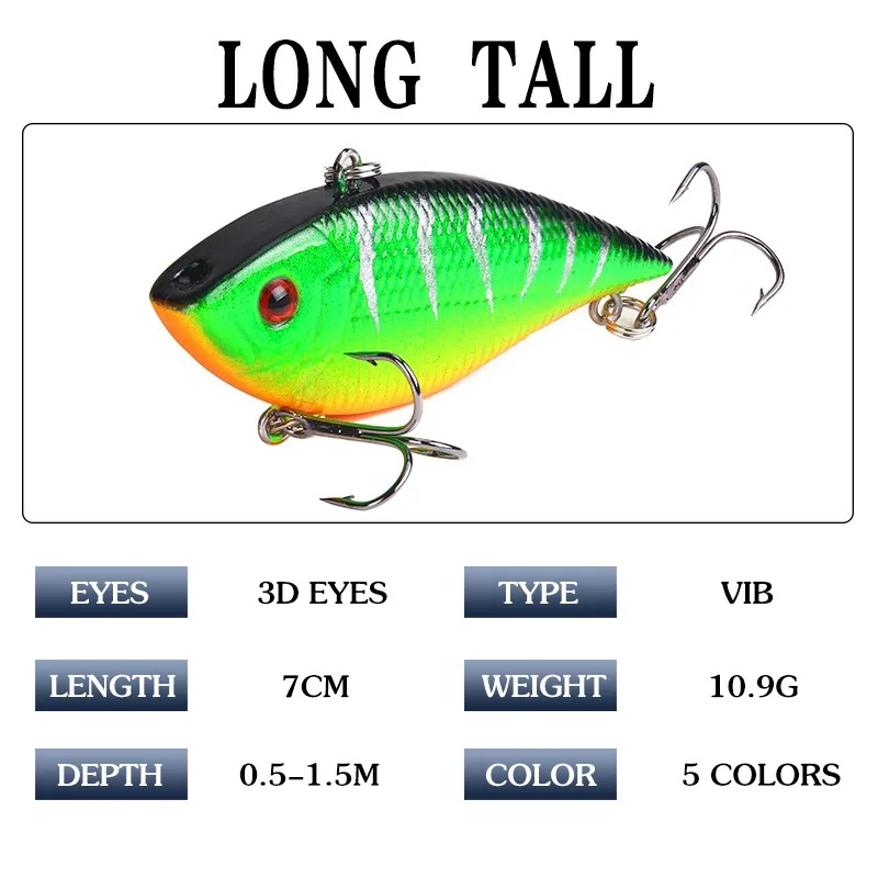 1PCS Fishing Sinking VIB Lure 10g 7cm Vibration Vibe Rattle Hooks Baits Crankbaits  Wobbler Fishing Jig Wing Tackle