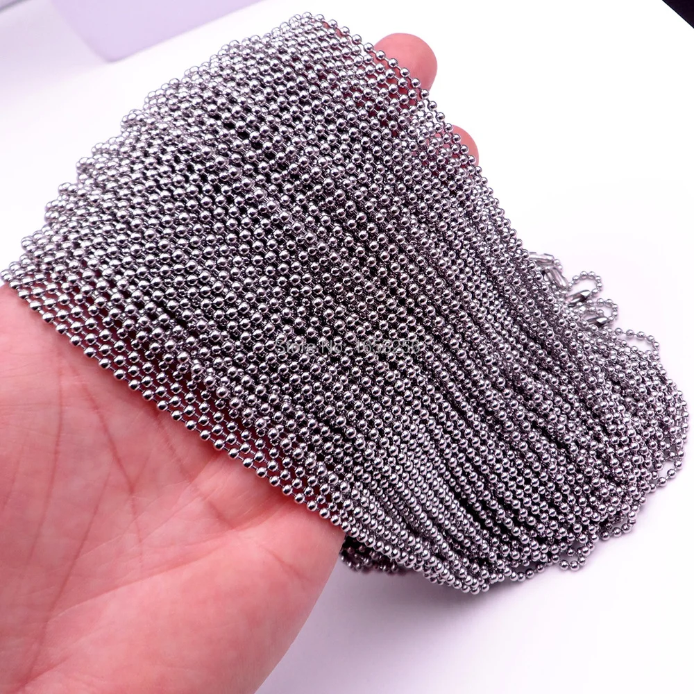 100pcs/Bag wholesale Stainless steel Shiny Round Beads Chain Necklace fit pendant 2.4mm 24''