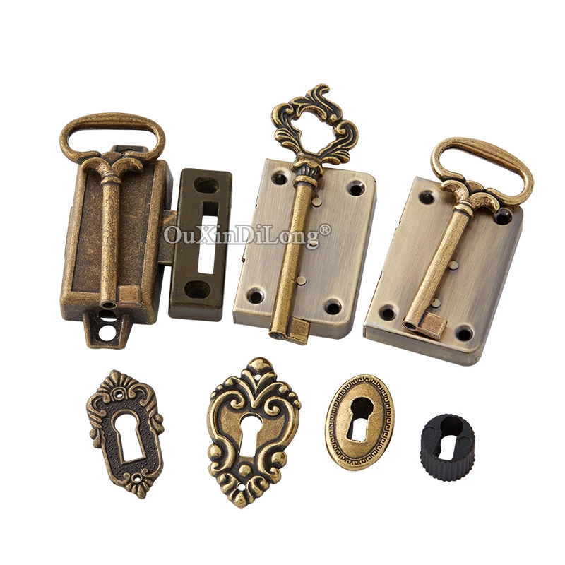 Retro 10Sets Vintage Antique Metal Drawer Locks Retro Padlock Jewelry Wooden Box Lock for Cupboard Drawer Cabinet w Key