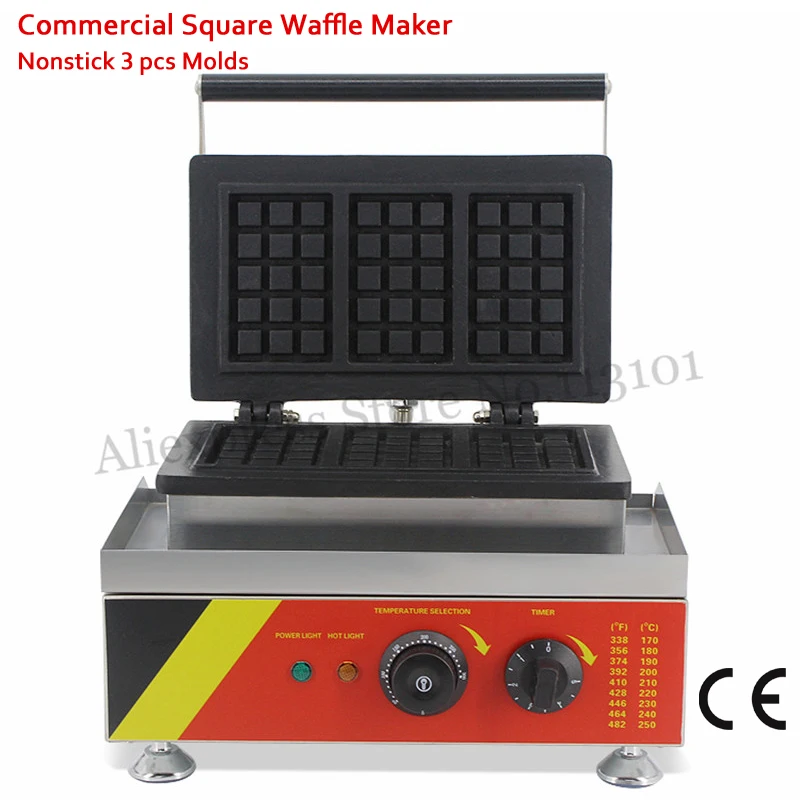 3 Molds Rectangle Waffle Baker Machine Commercial Cake Maker 110V 220V 1.5KW for Food Street Restaurant