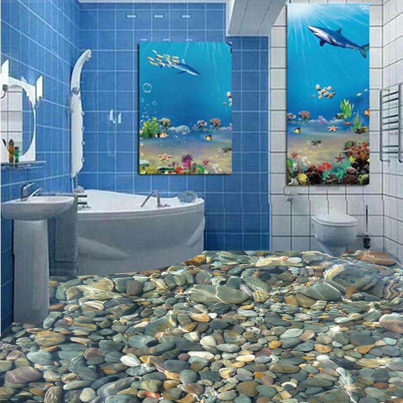 Modern 3D Lifelike Pebble Flooring Mural Wallpaper Bathroom Waterproof Fashion Interior Design PVC Floor Tiles Wallpaper Sticker