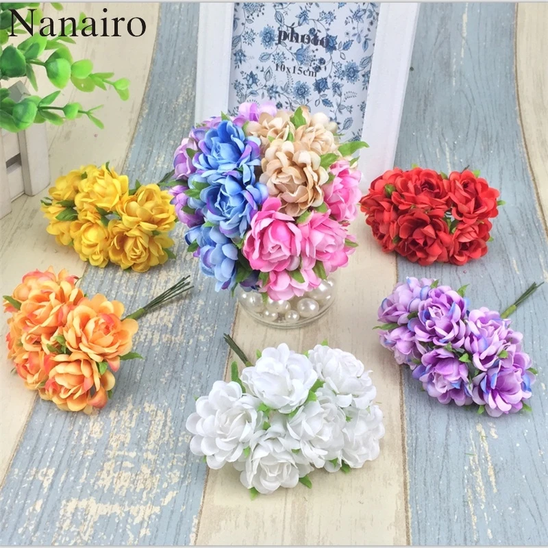 30pcs/lot Mini Silk Artificial Rose Flowers Bouquet For Home Wedding Decoration Gift Box Craft DIY Scrapbooking Fake Flower Ball