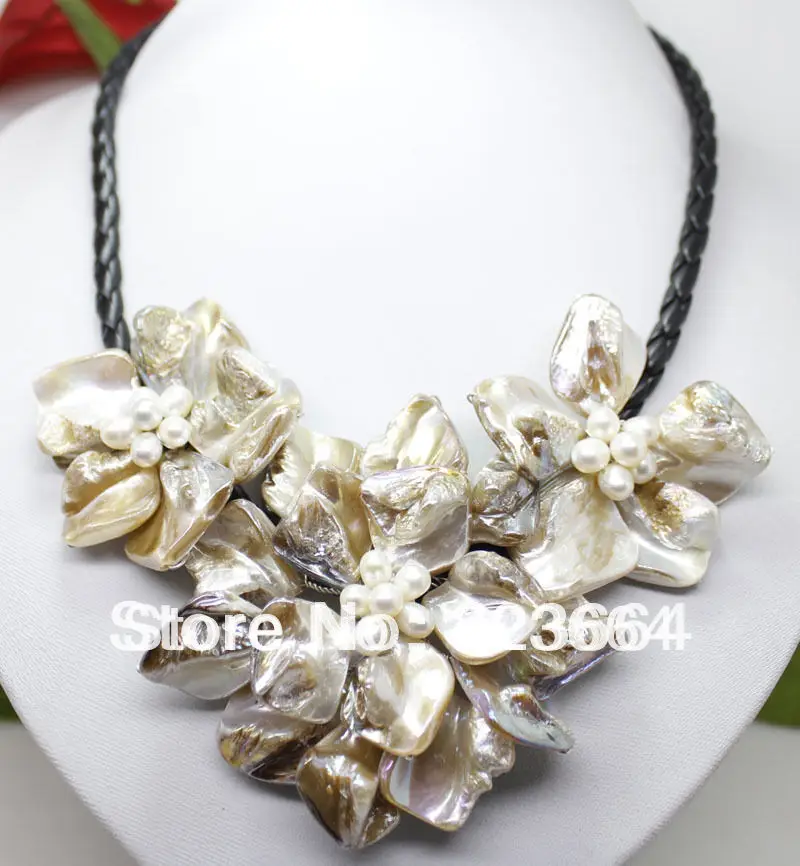 Hot Sell!  Fashion Jewelry 3 white mop shell pearl flower pendant necklace 18