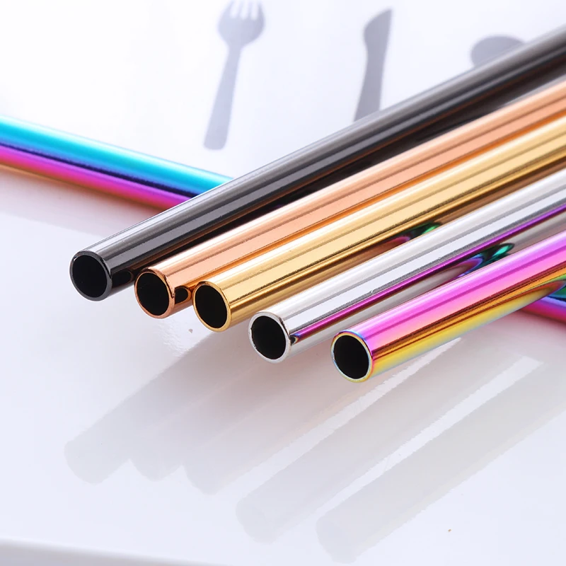 6mm Straw with Cleaner Brush Short cocktail tubes Long Metal Drinking tubules Drink Straws For Smoothies Tapioca Milk Tea