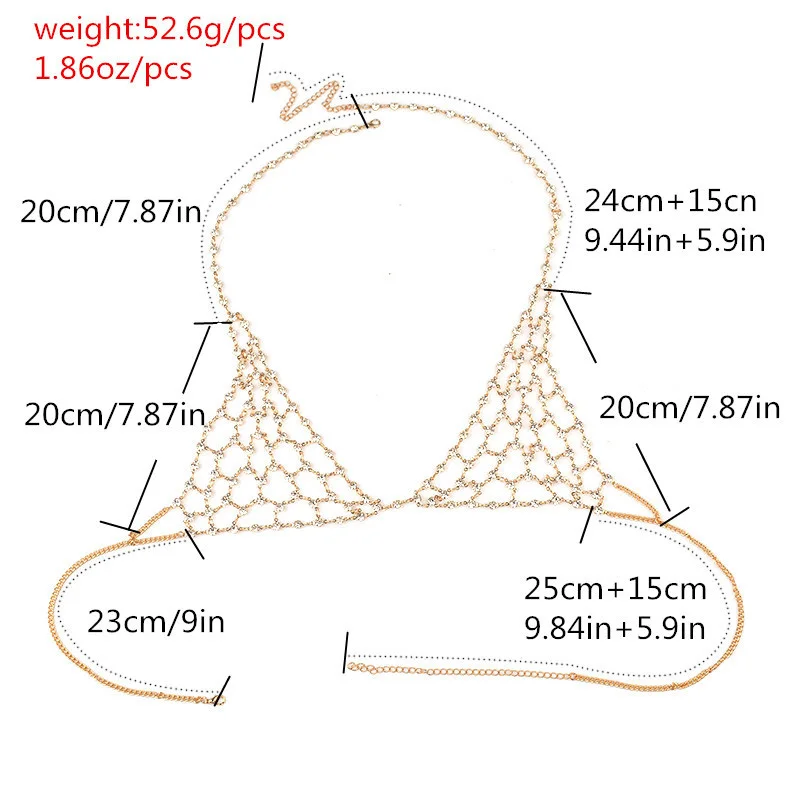 Zinc Alloy Crystal Chain Bra Summer Bikini Wear Crystal Chain Bralette Women Cropped Nightclub Party Tops Festival Wear Jewelry